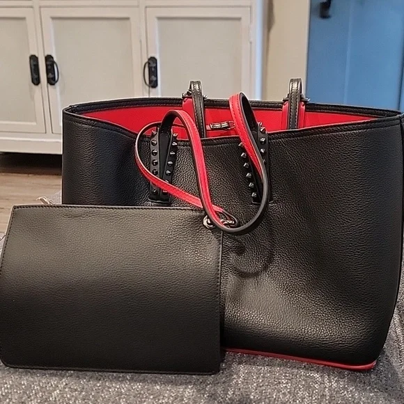 Christian LouBoutin Black and Red Tote Bag with Pouch - Picture 1 of 6